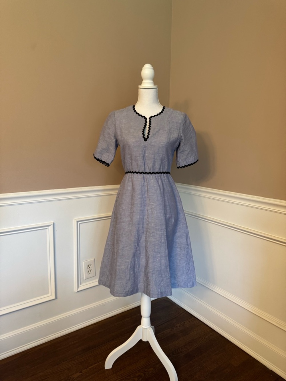 & Other Stories Light Blue Midi Dress with Black Trim